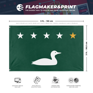 A mockup depicting custom flag specifications and measurements for 'Loon flag'