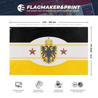 A mockup depicting custom flag specifications and measurements for 'holy roman empier flag'