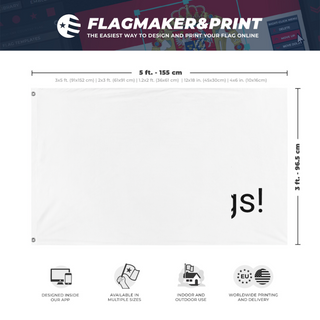 A mockup depicting custom flag specifications and measurements for 'T flag'