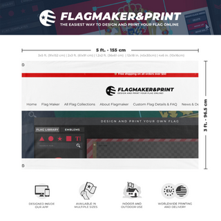 A mockup depicting custom flag specifications and measurements for 'T flag'