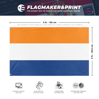 A mockup depicting custom flag specifications and measurements for 'Prinsenvlag  flag'