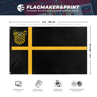 A mockup depicting custom flag specifications and measurements for 'Aryxikan empire flag'