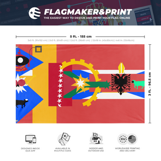 A mockup depicting custom flag specifications and measurements for 'bossfight flag'
