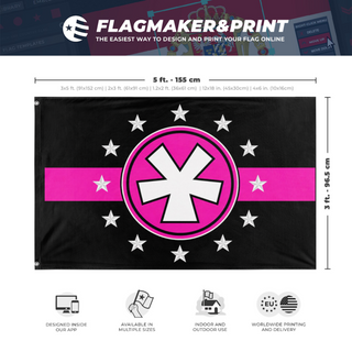 A mockup depicting custom flag specifications and measurements for 'National Futurism flag'