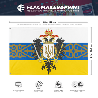 A mockup depicting custom flag specifications and measurements for 'Ukrainian empire  flag'