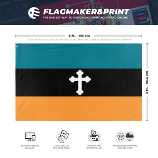 A mockup depicting custom flag specifications and measurements for 'Greek catholic flag'