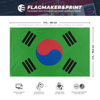 A mockup depicting custom flag specifications and measurements for 'test flag'