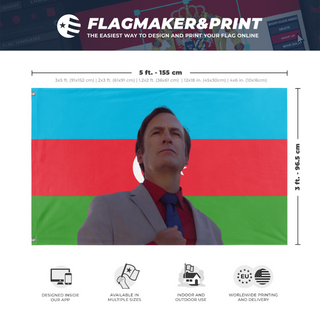 A mockup depicting custom flag specifications and measurements for 'azerbaijan flag'