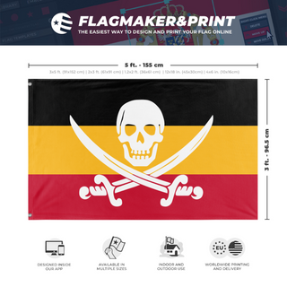A mockup depicting custom flag specifications and measurements for 'T flag'