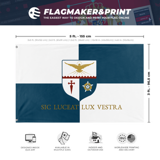 A mockup depicting custom flag specifications and measurements for 'ICA flag'