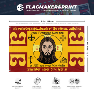 A mockup depicting custom flag specifications and measurements for 'christian flag'