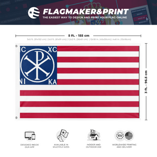 A mockup depicting custom flag specifications and measurements for 'Imperium Of America flag'