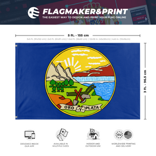 A mockup depicting custom flag specifications and measurements for 'Pre 1981 Montana Flag'