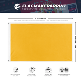 A mockup depicting custom flag specifications and measurements for 'test flag'