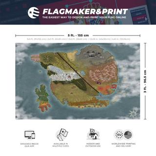 A mockup depicting custom flag specifications and measurements for 'Sean's flag'