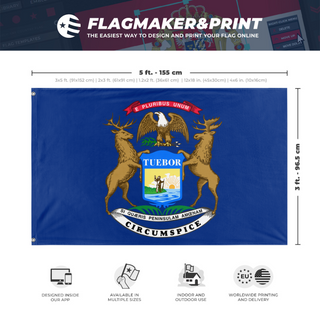 A mockup depicting custom flag specifications and measurements for '7th Michigan Infantry flag'