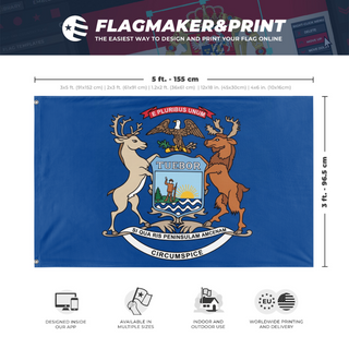 A mockup depicting custom flag specifications and measurements for 'The 7th Michigan Infantry Flag'