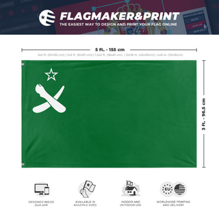 A mockup depicting custom flag specifications and measurements for 'Animal Farm flag'