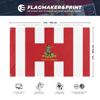 A mockup depicting custom flag specifications and measurements for 'Sons of Liberty Hanover Rifleman flag'
