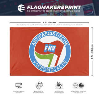 A mockup depicting custom flag specifications and measurements for 'FNV-AFA'