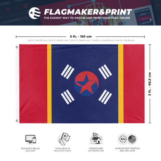 A mockup depicting custom flag specifications and measurements for 'Republic of South Korea flag'