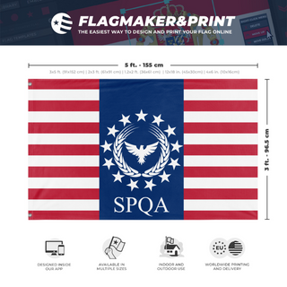 A mockup depicting custom flag specifications and measurements for 'Imperium Americanium flag'