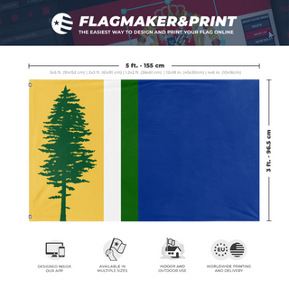 A mockup depicting custom flag specifications and measurements for 'Alternate Cascadia Flag'