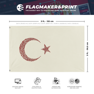 A mockup depicting custom flag specifications and measurements for 'turkiye flag'