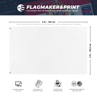 A mockup depicting custom flag specifications and measurements for 'e flag'