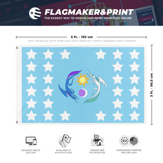 A mockup depicting custom flag specifications and measurements for 'EaW Equestria flag'