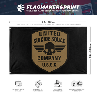A mockup depicting custom flag specifications and measurements for 'USSC flag'
