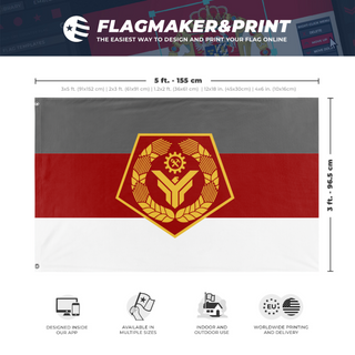 A mockup depicting custom flag specifications and measurements for 'Canton of Laskol flag'