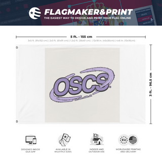 A mockup depicting custom flag specifications and measurements for 'OSCS flag'