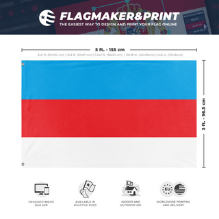 A mockup depicting custom flag specifications and measurements for 'Flag of Vancia'
