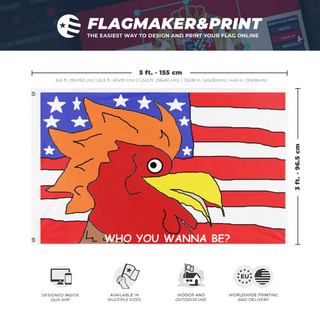 A mockup depicting custom flag specifications and measurements for 'Largemorale flag'