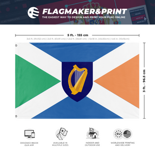 A mockup depicting custom flag specifications and measurements for 'Scottish-Irish Heritage flag'