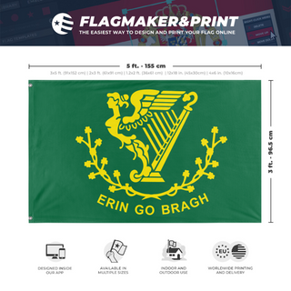 A mockup depicting custom flag specifications and measurements for 'Erin Go Bragh flag'