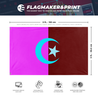 A mockup depicting custom flag specifications and measurements for 'T flag'