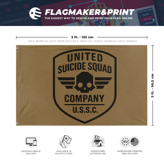 A mockup depicting custom flag specifications and measurements for 'USSC flag'