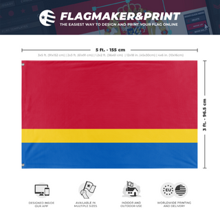 A mockup depicting custom flag specifications and measurements for 'Koslan flag'