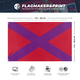 A mockup depicting custom flag specifications and measurements for 'Dajidus flag'
