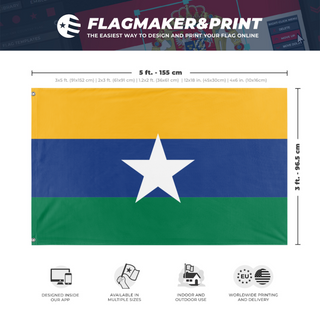 A mockup depicting custom flag specifications and measurements for 'Republic of Slavistan flag'