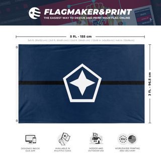 A mockup depicting custom flag specifications and measurements for 'Astrion Federation flag'