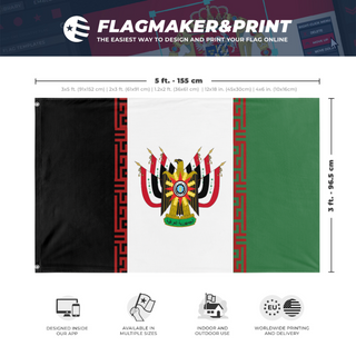 A mockup depicting custom flag specifications and measurements for 'Iraqi National Republic flag'