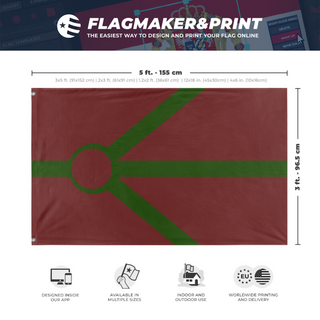 A mockup depicting custom flag specifications and measurements for 'V flag'