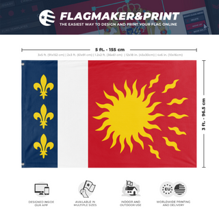 A mockup depicting custom flag specifications and measurements for 'Frankish National State flag'