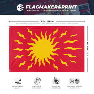 A mockup depicting custom flag specifications and measurements for 'Oriflamme flag'