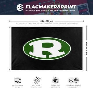 A mockup depicting custom flag specifications and measurements for 'RIDLEY flag'