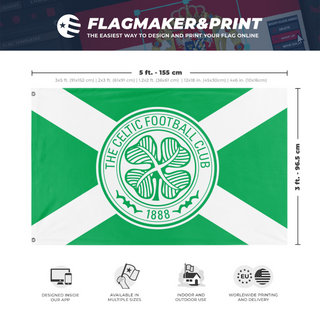 A mockup depicting custom flag specifications and measurements for 'celtic saltire flag'