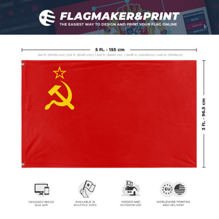 A mockup depicting custom flag specifications and measurements for 'USSR'
